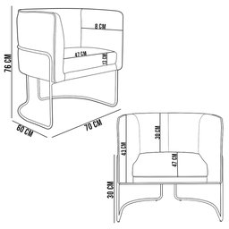 Poltrona Decorativa Fixa Base de Aço Preto Betina D02 Veludo Cinza B-317 - Lyam Decor - 5