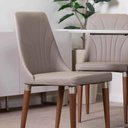 Ver imagem 2 de Kit de 6 Cadeiras de Madeira Maciça Estofada Lara - Natural C/ Pu Fendi - Champanhe