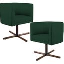 Ver imagem 1 de Kit 2 Poltronas Decorativas Giratória Base X Betina D02 Linho Verde Musgo C-117 - Lyam Decor