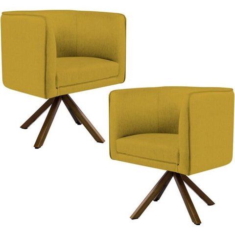 Kit 2 Poltronas Decorativa Base Giratória de Madeira Betina D02 Veludo Mostarda C-279 - Lyam