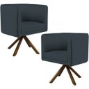 Ver imagem 1 de Kit 2 Poltronas Decorativa Base Giratória de Madeira Betina D02 Linho Chumbo C-465 - Lyam Decor