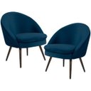 Ver imagem 1 de Kit 2 Poltronas Decorativas Fixa Pés Palito Rafa D02 Veludo Azul Oxford C-304 - Lyam Decor