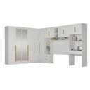 Ver imagem 2 de Guarda Roupa Casal Modulado 5 Peças 12 Portas com Espelho, Cabeceira e Escrivaninha 100% MDF Smart Branco