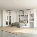 Ver imagem 1 de Guarda Roupa Casal Modulado 5 Peças 12 Portas com Espelho, Cabeceira e Escrivaninha 100% MDF Smart Branco