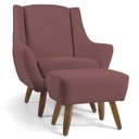 Ver imagem 1 de Poltrona Decorativa Fixa com Puff Pés de Madeira Juliet D02 Veludo Rosê B-305 - Lyam Decor