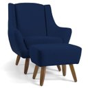 Ver imagem 1 de Poltrona Decorativa Fixa com Puff Pés de Madeira Juliet D02 Veludo Azul Oxford B-304 - Lyam Decor