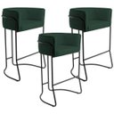 Ver imagem 1 de Kit 03 Banquetas Decorativas Fixa Base de Aço Preto Betina D02 Veludo Verde Musgo B-303 - Lyam