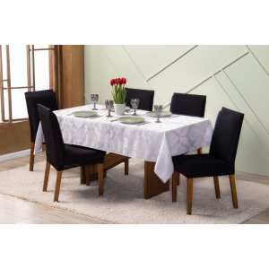 Toalha de Mesa 6 Cadeiras 2,20 X 1,35 Jacquard Luxo Cozinha Sala de Jantar Festas Comemorações:branc