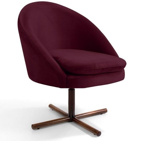 Poltrona Decorativa Giratória Base X Rafa D02 Veludo Marsala C-278 - Lyam Decor