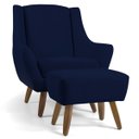 Ver imagem 1 de Poltrona Decorativa Fixa com Puff Pés de Madeira Juliet D02 Veludo Azul Marinho B-287 - Lyam Decor