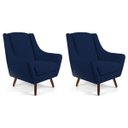 Ver imagem 1 de Kit 2 Poltronas Decorativa Fixa Pés de Madeira Juliet D02 Veludo Azul Oxford B-304 - Lyam Decor