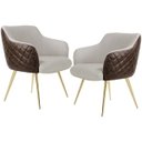 Ver imagem 1 de Kit 2 Poltronas Pés Palito D'Ouro Jade D02 Linho Bege C-107 Tressê Corano Marrom - Lyam Decor