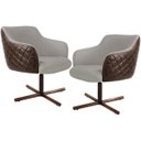 Ver imagem 1 de Kit 2 Poltronas Giratória Base X Jade D02 Linho Bege C-107 Tressê Corano Marrom - Lyam Decor