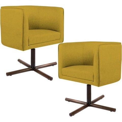 Kit 2 Poltronas Decorativas Giratória Base X Betina D02 Veludo Mostarda C-279 - Lyam Decor