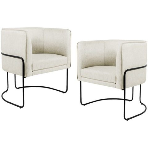 Kit 2 Poltronas Decorativas Fixa Base de Aço Preto Betina D02 Linho Bege C-107 - Lyam Decor