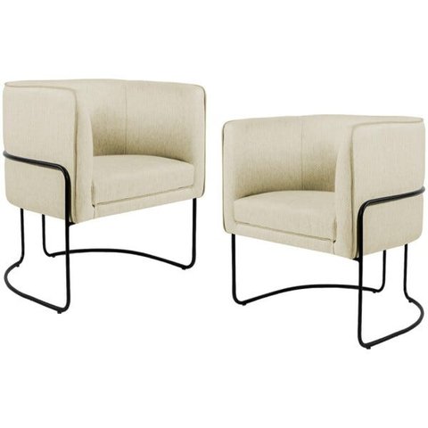 Kit 2 Poltronas Decorativas Fixa Base de Aço Preto Betina D02 Linho Bege C-129 - Lyam Decor