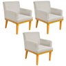 Kit 03 Poltronas Decorativa Para Sala de Estar Base Mel Beatriz W01 Suede Bege - Lyam Decor - 1