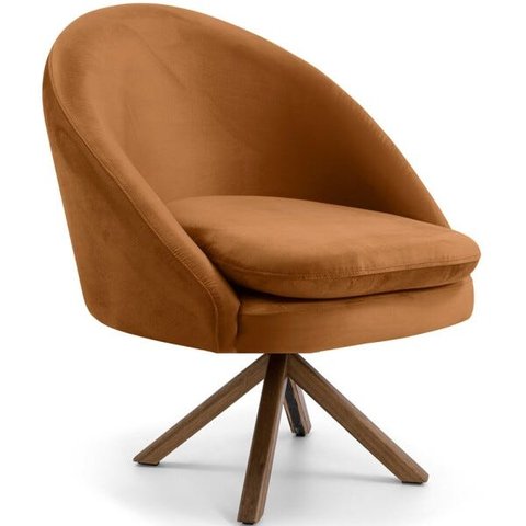 Poltrona Decorativa Base Giratória de Madeira Rafa D02 Veludo Telha C-262 - Lyam Decor