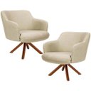 Ver imagem 1 de Kit 2 Poltronas Decorativa Base Giratória de Madeira Jade D02 Linho Bege C-129 - Lyam Decor