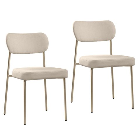 Cadeira Jantar Estofada Pé Metal Rosê Kit 2 Lavy Boucle Bege S08 - Mpozenato