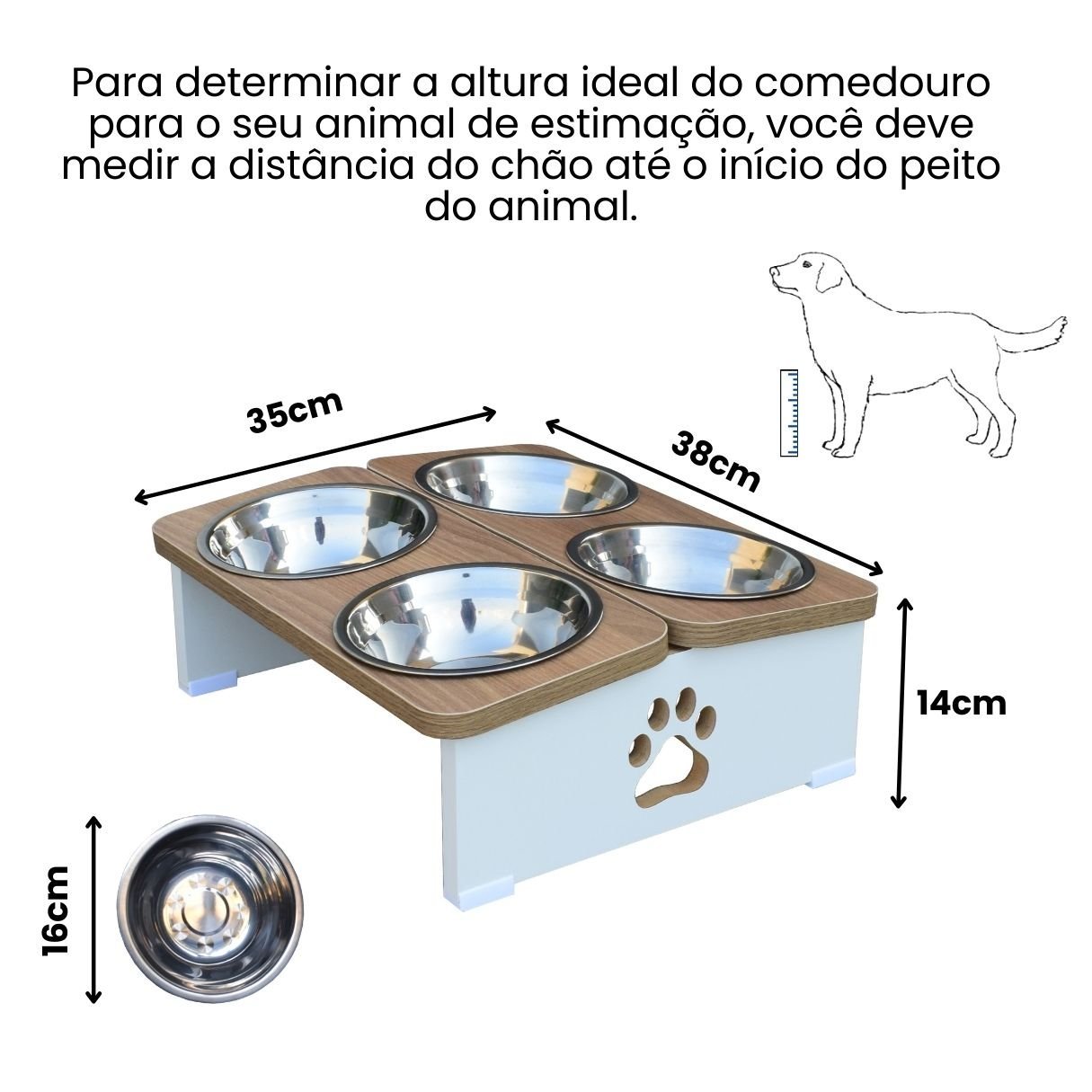 Comedouro Elevado Quadruplo Cachorro Pet Mdf - Inox - 2