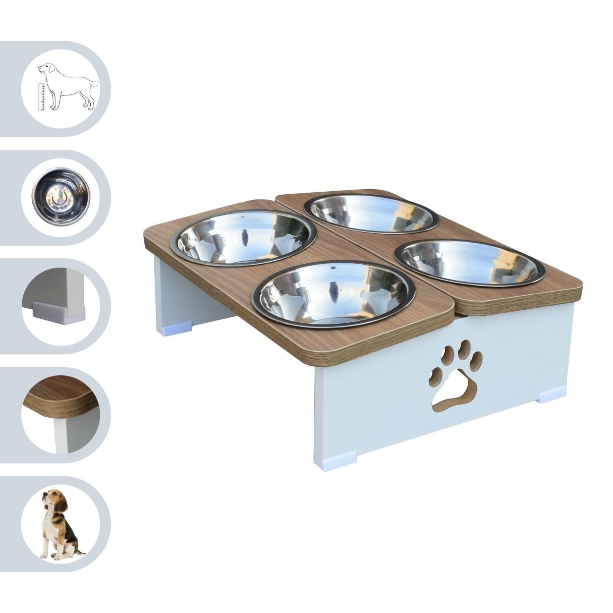 Comedouro Elevado Quadruplo Cachorro Pet Mdf - Inox