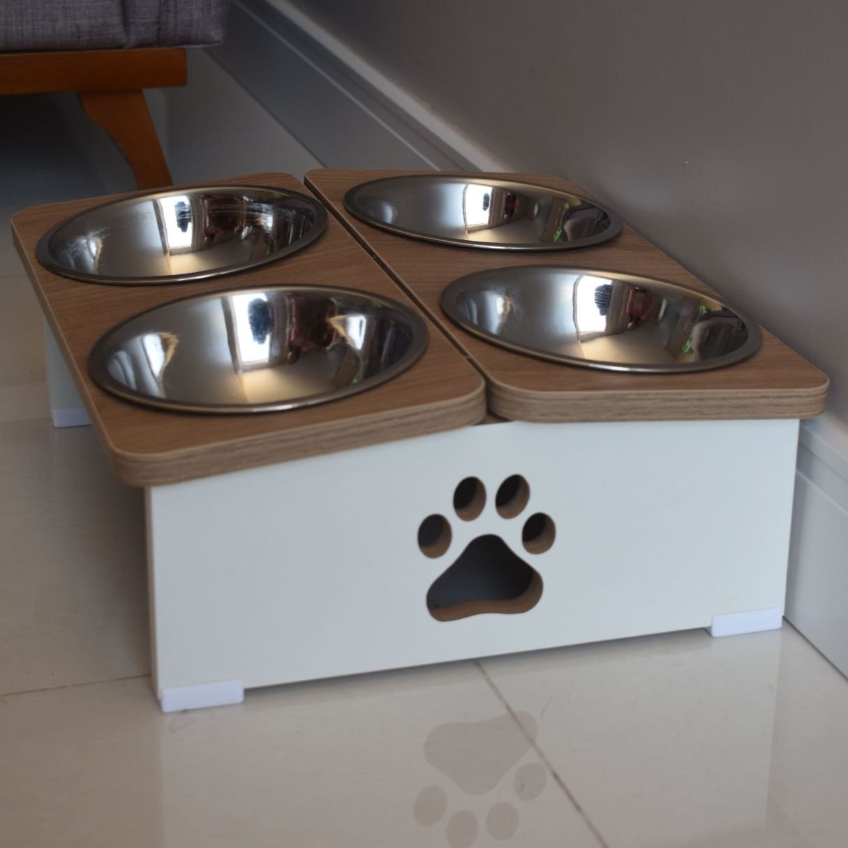 Comedouro Elevado Quadruplo Cachorro Pet Mdf - Inox - 5