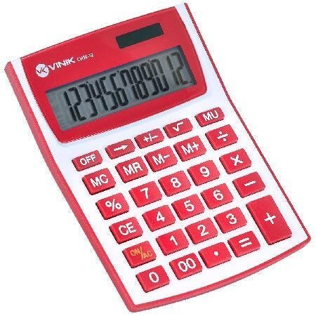 Calculadora De Mesa 12 Dígitos Com Alimentação Solar Ou A Pilha - Cm30 Branca/Vermelho - 1