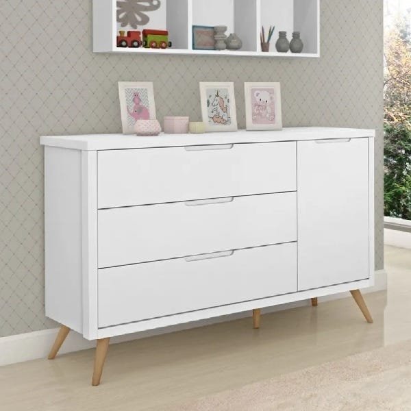 Cômoda MDF com Sapateira Cômoda Infantil 3 Gavetas Branco Old Clean