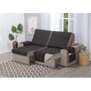 Capa de Sofá Retrátil Protetor 4 Lugares 2,40m de Assento Dupla Face Duas Cores:marrom e Avelã Bege