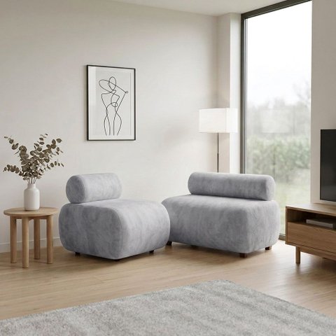 Sofá Namoradeira e Poltrona Decorativa para Sala Nara Suede D03 - D'Rossi