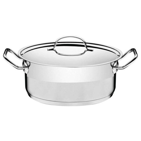 Caçarola Tramontina Professional Rasa em Aço Inox Fundo Triplo com Tampa Plana Detalhe Satinado 28