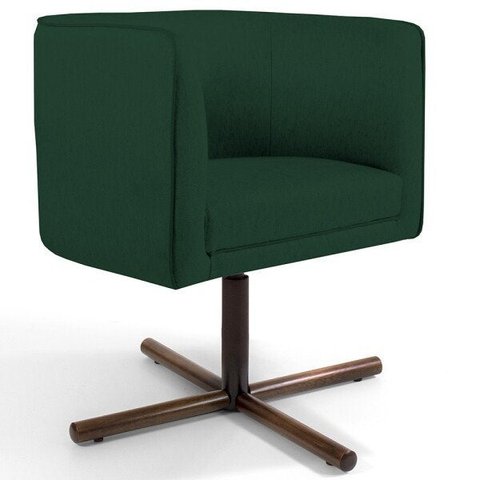 Poltrona Decorativa Giratória Base X Betina D02 Linho Verde Musgo C-117 - Lyam Decor