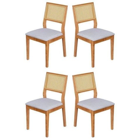 Kit 4 Cadeiras Sala de Jantar Encosto em Tela Madeira Nia  Yescasa Cinza