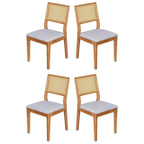 Kit 4 Cadeiras Sala de Jantar Encosto em Tela Madeira Nia  Yescasa Cinza