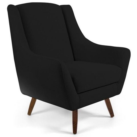 Poltrona Decorativa Fixa Pés de Madeira Juliet D02 Veludo Preto B-300 - Lyam Decor