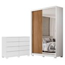 Ver imagem 1 de Guarda Roupa Casal Riva Branco Amêndola Touch Flex com Espelho e Pés e Cômoda 8 Gavetas Sintra Branc