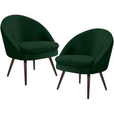 Kit 2 Poltronas Decorativas Fixa Pés Palito Rafa D02 Veludo Verde C-303 - Lyam Decor