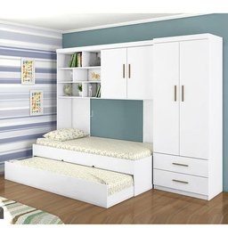 Jogo de Quarto Modulado Jade com Guarda-Roupa 2 Portas, Módulo Aéreo e Cama e Auxiliar - Phoenix - 1
