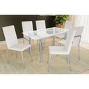Ver imagem 1 de Conjunto: Mesa Sala Jantar Elba C/ Tampo de Vidro 150cm e 6 Cadeiras Amsterdã Cromada - Courano