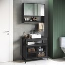 Ver imagem 1 de Gabinete Banheiro com Espelheira e Cuba 2 Portas 3 Prateleiras MDP 80cm Preto com Grafite Placa &