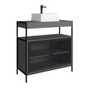 Ver imagem 7 de Gabinete Banheiro com Espelheira e Cuba 2 Portas 3 Prateleiras MDP 80cm Preto com Grafite Placa &