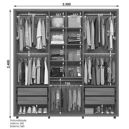 Guarda Roupa Casal Portinari Ripado 6 Portas Cumaru/opala - Madetec - 4