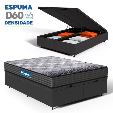 Cama Box Baú com Colchão de Espuma D60 Double Face Guarda Costas Comfort Force Probel Queen 158cm