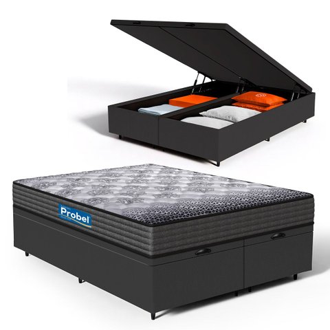 Cama Box Baú com Colchão de Espuma D60 Double Face Guarda Costas Comfort Force Probel Queen 158cm