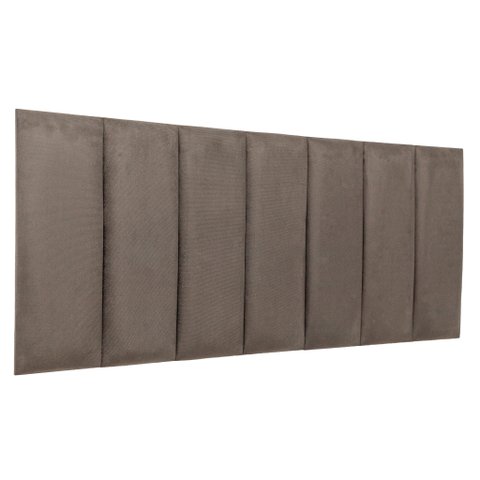 Cabeceira Casal Veludo Cinza Placa Modulada Estofada Ripada Adesiva