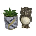 Ver imagem 1 de Kit de vaso marmorizado cerâmico e coruja