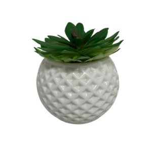 Vaso trabalhado branco com planta