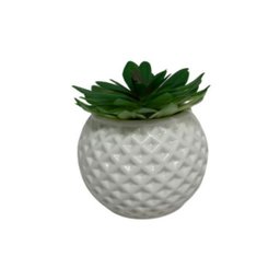Vaso trabalhado branco com planta - 2
