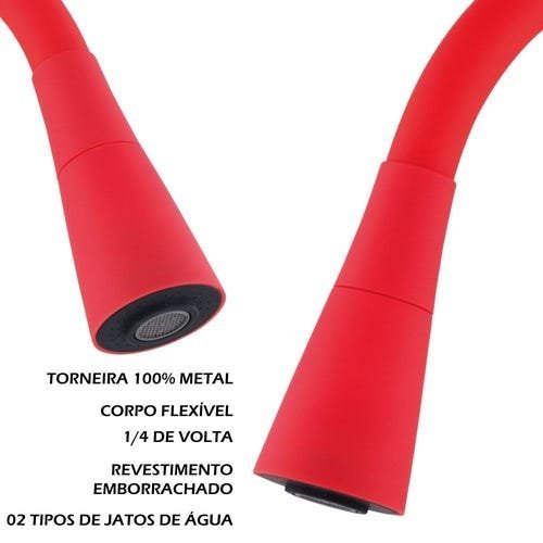 Torneira Cozinha Parede Flexível Leão Duo Color Red - 6368 - 2